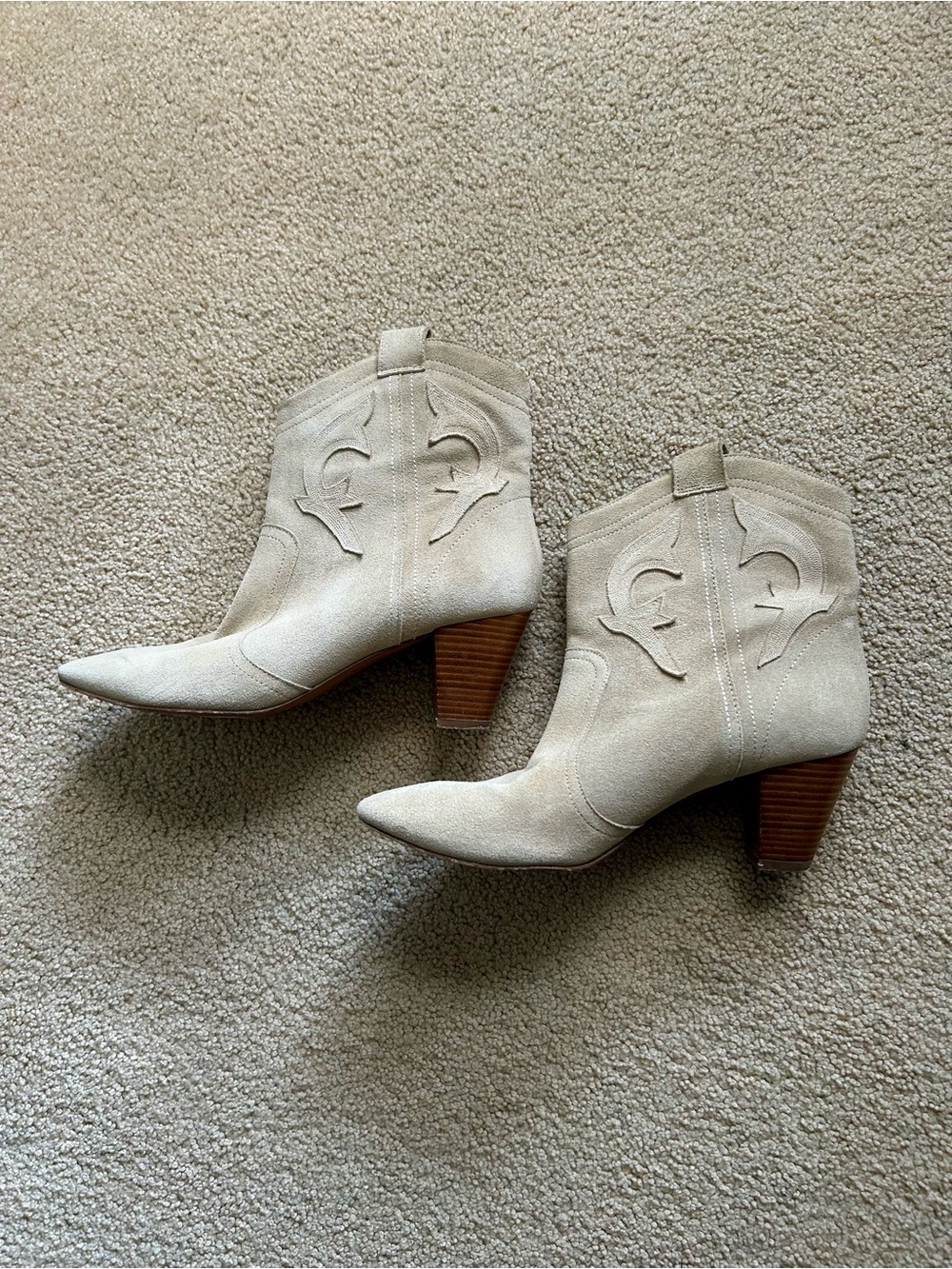 ba&sh Cream Suede Pointed-Toe Western Ankle Boots
